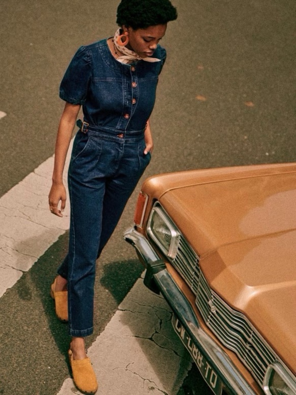 Sezane Lucia Denim Jumpsuit Short Sleeve Size 2 FR 34 - Picture 16 of 17